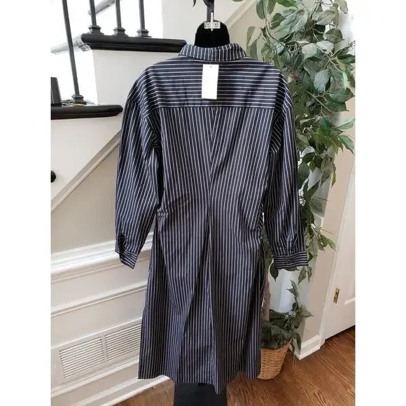 A New Day Dress Women L Black White Striped Shirt Long Sleeve Cotton Midi - Picture 8 of 15